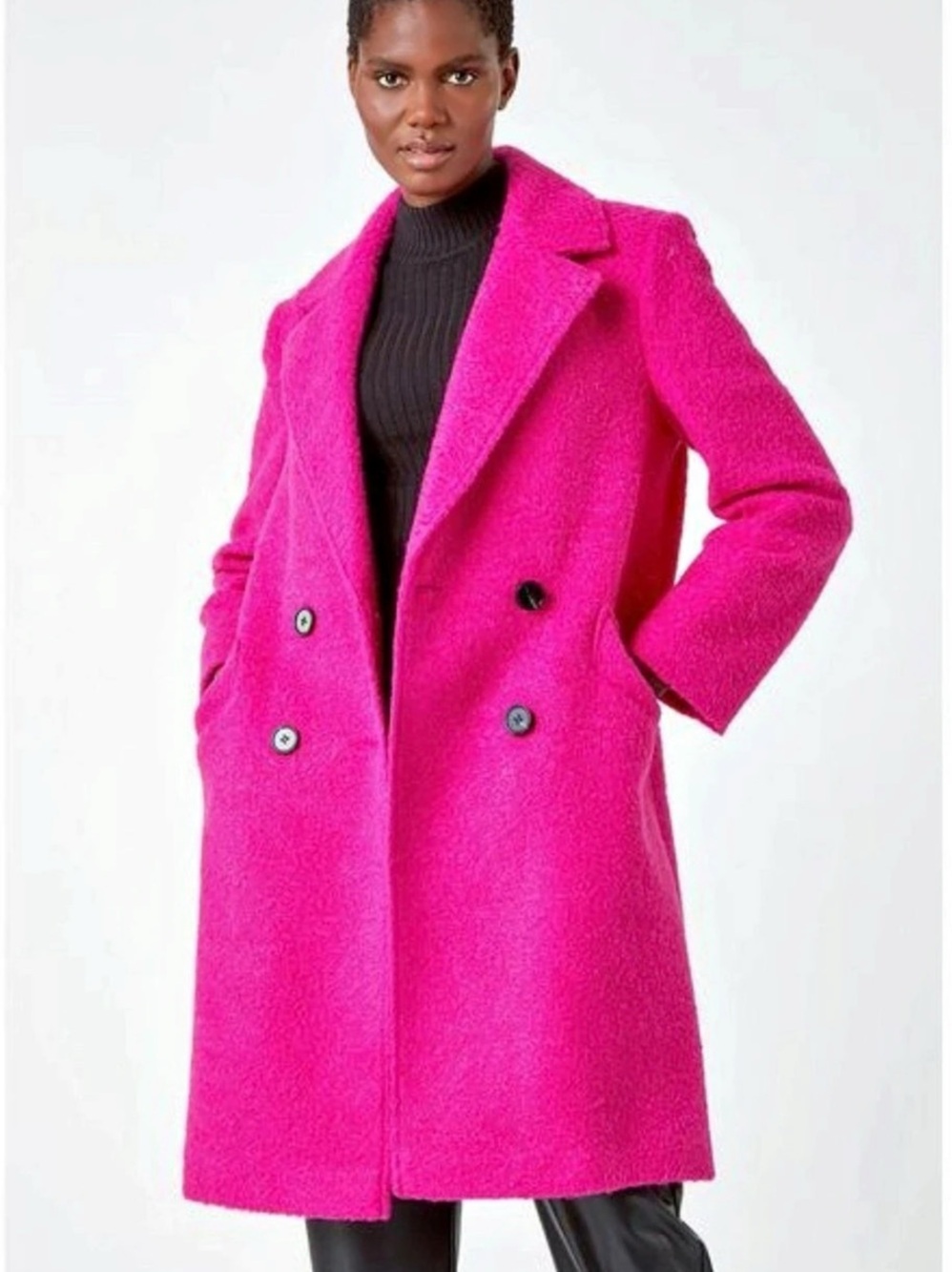 🍒 BCBGMAXAZRIA Double Breasted Bouclé Trench Coat Hot Pink size L